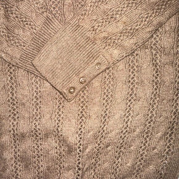 AEOutfitters Women’s Beige Crochet Cable Knit Top Sweater 3/4 Sleeves sz PS EUC - Picture 3 of 8